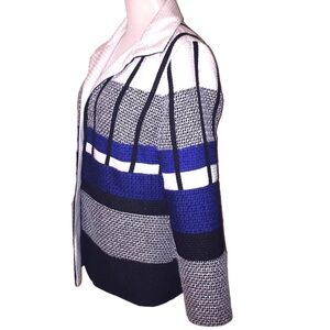 Chico's NWT Royal Blue White Black Color Block Tweed Oversized Jacket sz 8